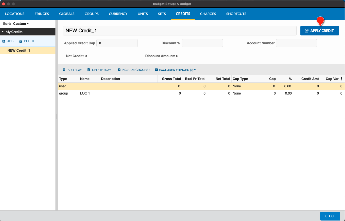 Captura de Pantalla: Configuración de Credits en MMB