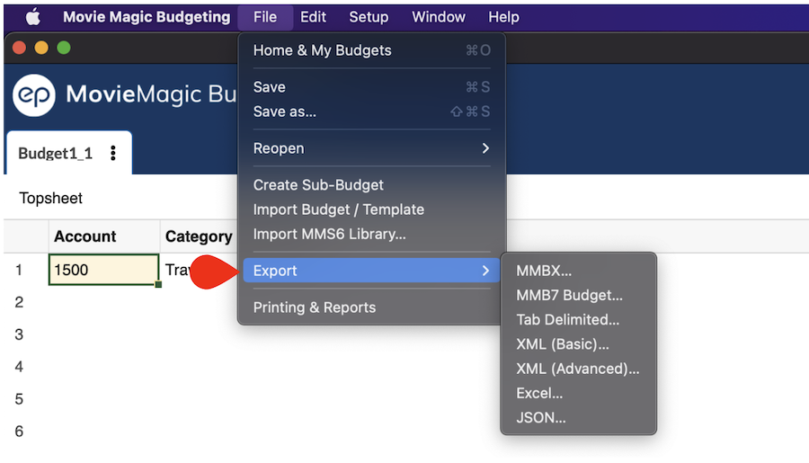 Captura de Pantalla: Opciones para Exportar en MMB
