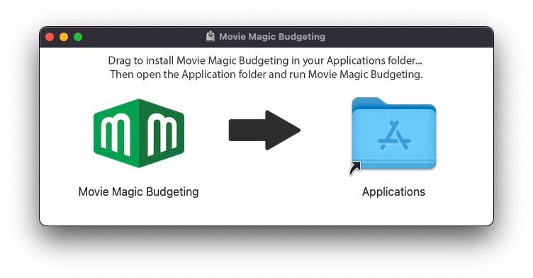 Captura de pantalla que muestra la carpeta DMG del instalador abierta en una Mac con la flecha que indica copiar el programa en la carpeta Aplicaciones.