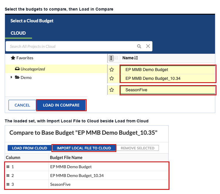 Screenshot: MMB Load in Compare and Import Local File to Cloud