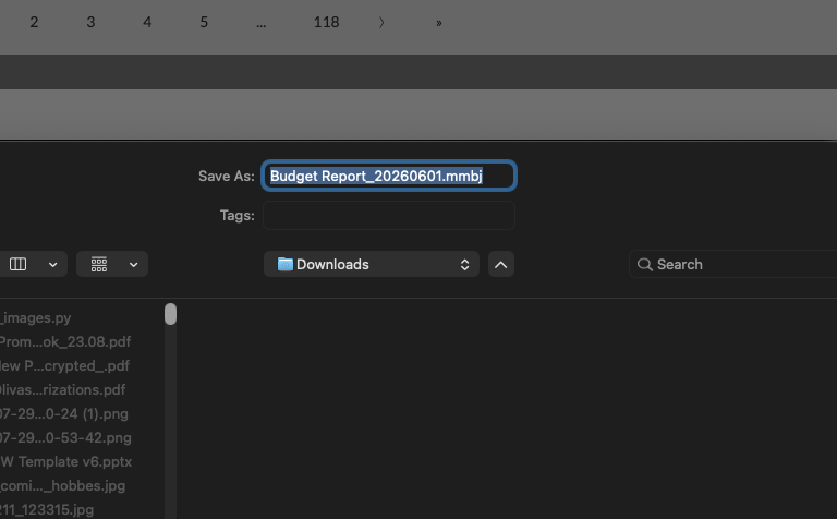 Screenshot: MMB export report template dialog