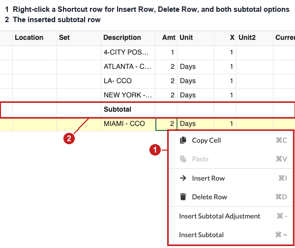 Screenshot: MMB Shortcut row right-click menu