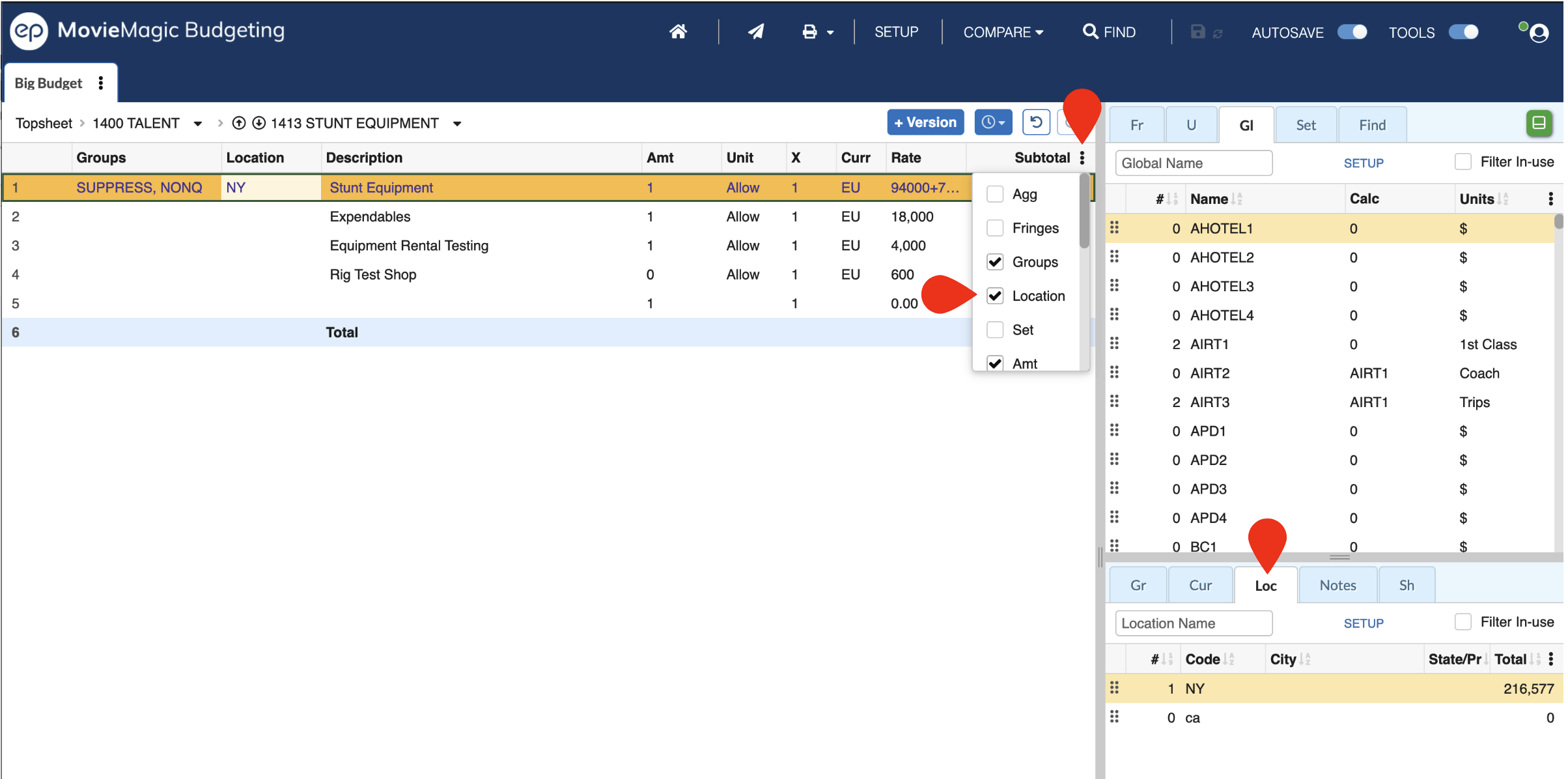 Screenshot: MMB applying Locations
