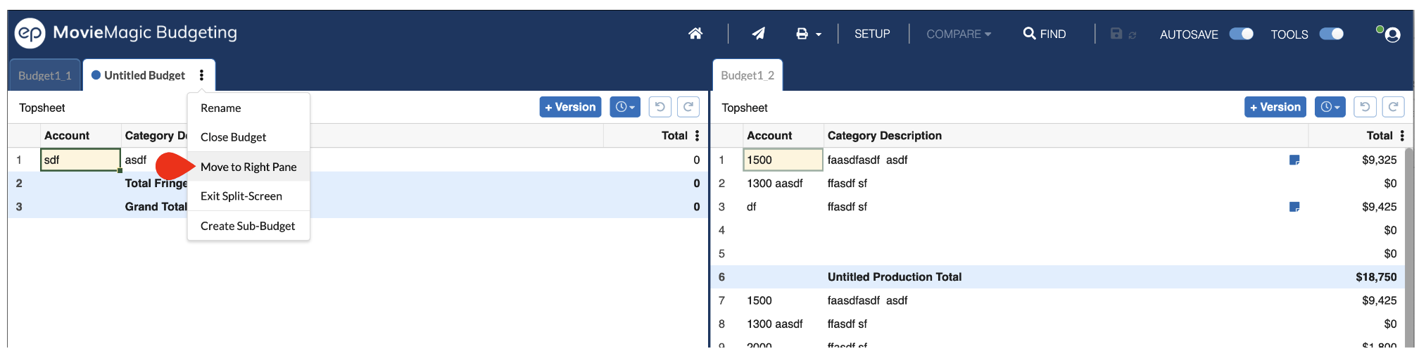 Screenshot: MMB moving panes in split-screen mode